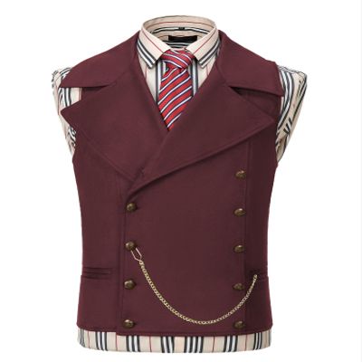 Ceehuteey Mens Suit Suede Double Breasted Vest Classic Groomsmen Wedding Waistcoat Leather Big Lapel(XXXL,Burgundy)