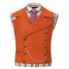 Ceehuteey Mens Suit Suede Double Breasted Vest Classic Groomsmen Wedding Waistcoat Leather Big Lapel(XL,Orange) view 1