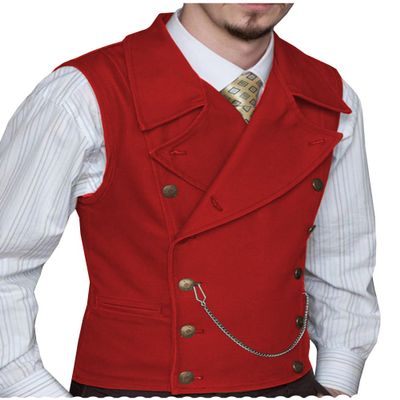Ceehuteey Mens Suit Suede Double Breasted Vest Classic Groomsmen Wedding Waistcoat Leather Big Lapel(L,Red)