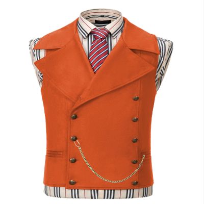 Ceehuteey Mens Suit Suede Double Breasted Vest Classic Groomsmen Wedding Waistcoat Leather Big Lapel(S,Orange)