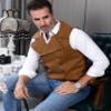Ceehuteey Mens Suit Suede Double Breasted Vest Classic Groomsmen Wedding Waistcoat Leather Big Lapel(S,Grey) view 4