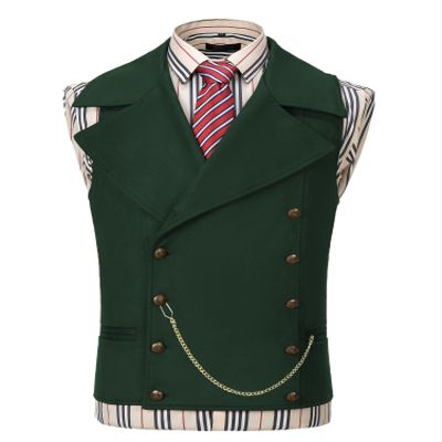 Ceehuteey Mens Suit Suede Double Breasted Vest Classic Groomsmen Wedding Waistcoat Leather Big Lapel(XXL,Dark Green)
