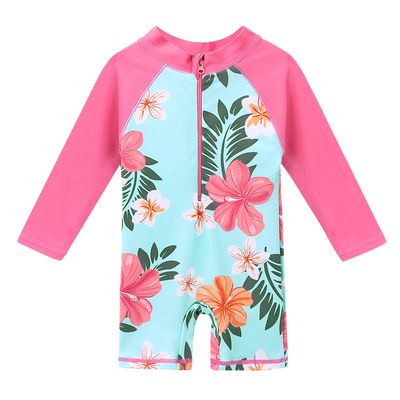 HUAANIUE Baby/Toddler Girl Swimsuit Long Sleeve Rashguard Swimwear Aqua 3-4 T