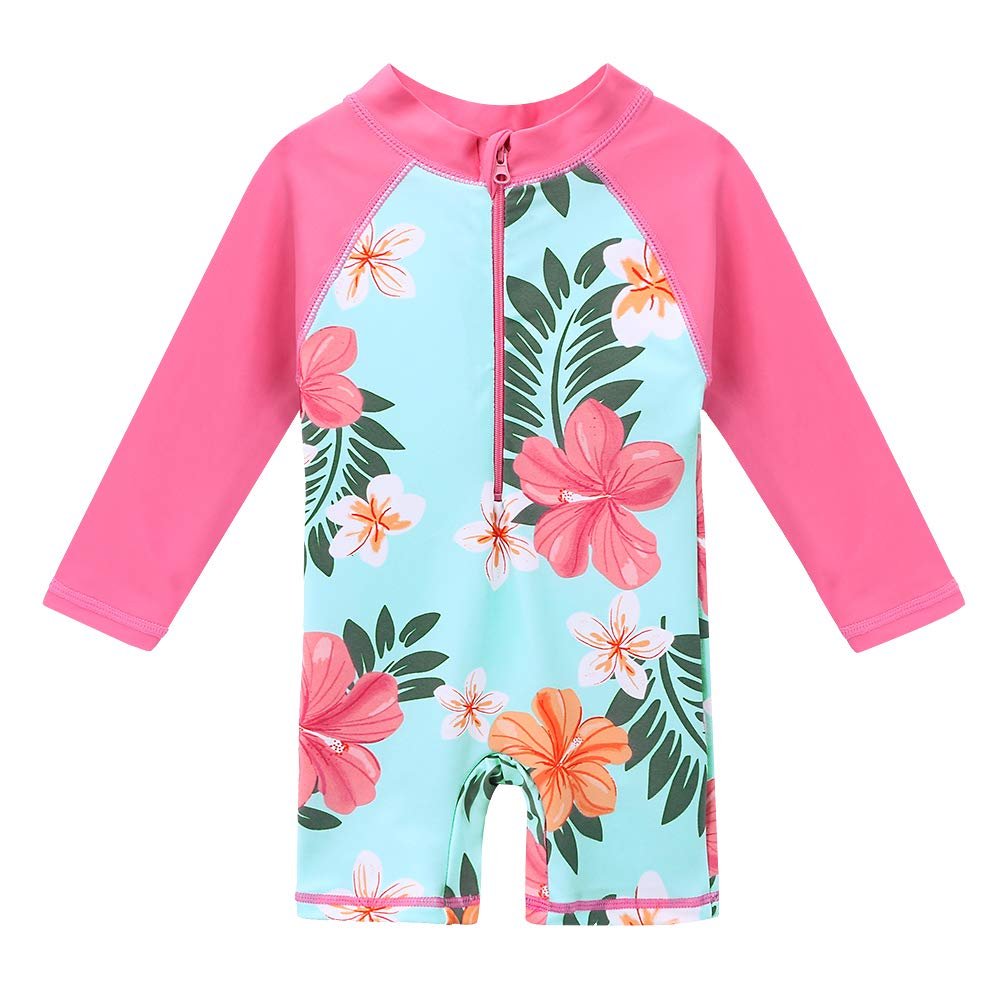HUAANIUE Baby/Toddler Girl Swimsuit Long Sleeve Rashguard Swimwear Aqua 3-4 T