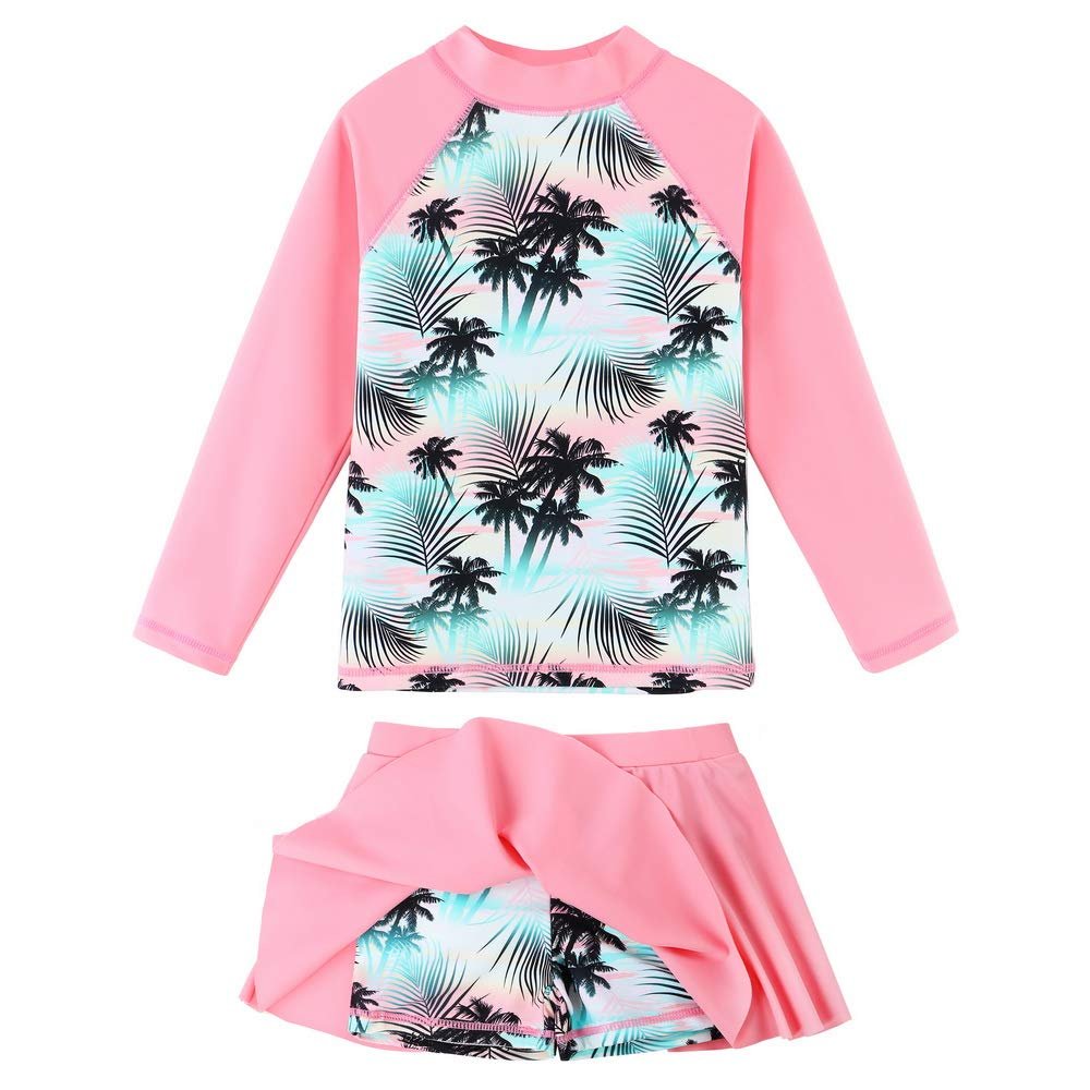 Girl's Two-Piece Long Sleeve Swimsuits UPF50+ Rash Guard Set Kids Bathing Suit S323_CocoTree_12A