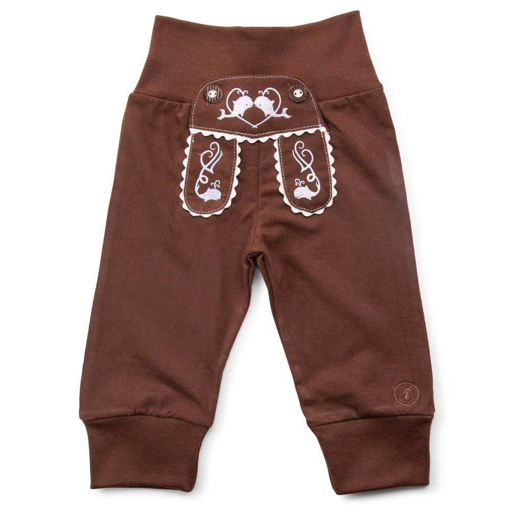 Schneberger Trachten Couture Baby Pants Bavaria Lederhosen Design - Toddler Cotton Jogger Pants Bockkitz (Dark-Brown, 5-6T)
