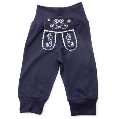 Baby Pants Original Lederhosen Design - Toddler Cotton Jogger Pants Bavaria (Dunkelblau, 9-12 Months)