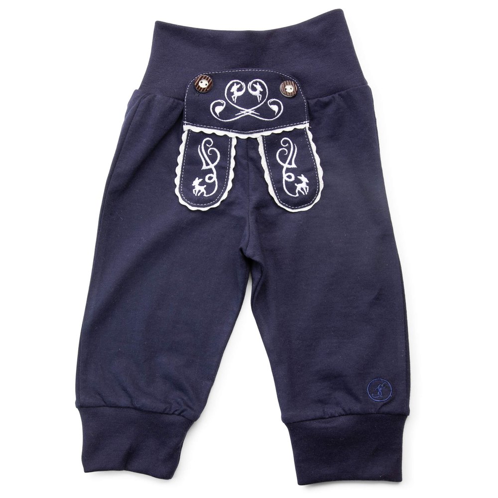 Baby Pants Original Lederhosen Design - Toddler Cotton Jogger Pants Bavaria (Dunkelblau, 0-3 Months)