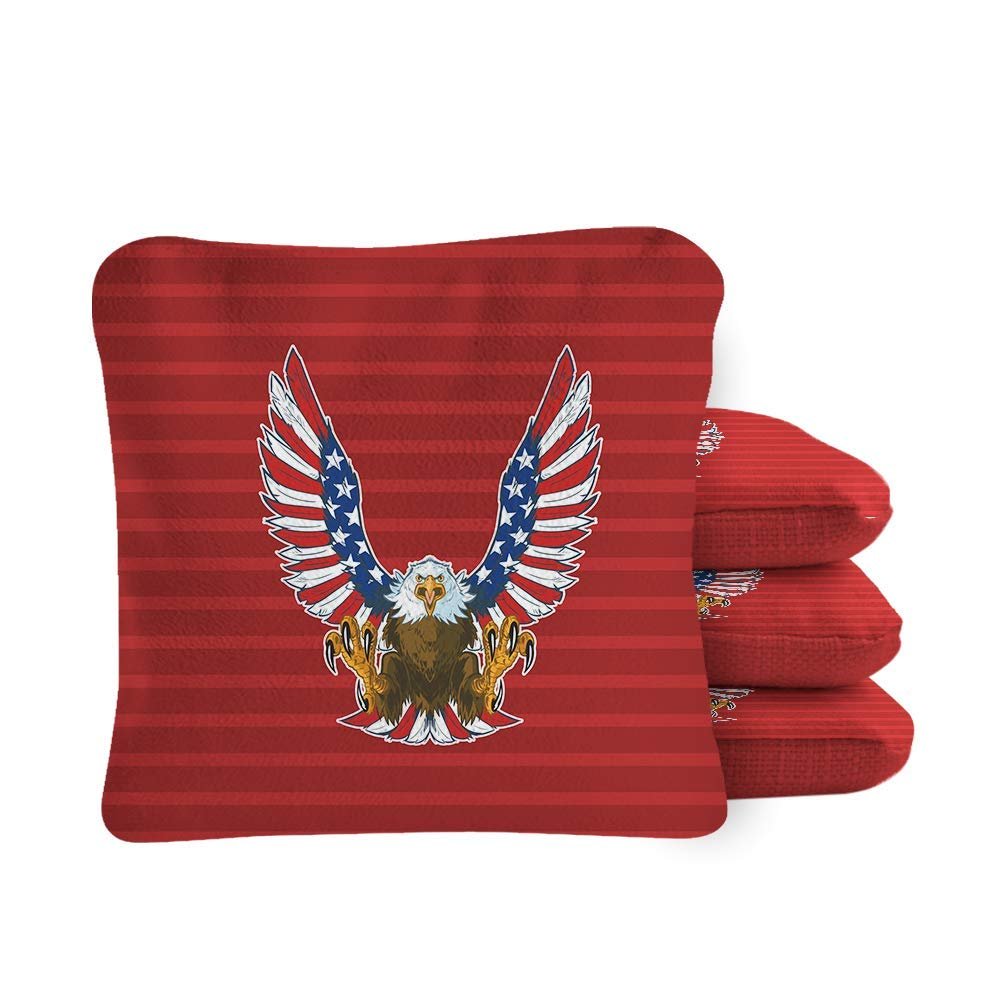 ACA Synergy Pro Professional Cornhole Bags Dual Sided Regulation 6x6 Set of 4 Red Striped Eagle