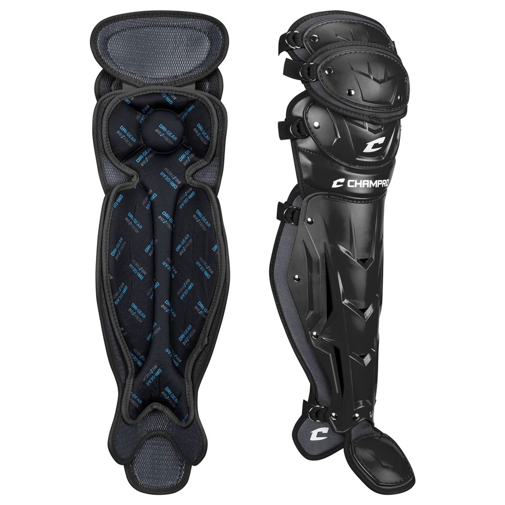 CHAMPRO Optimus Pro Triple Knee Protective Leg Guards for Baseball/Softball Catchers, 16.5", Black