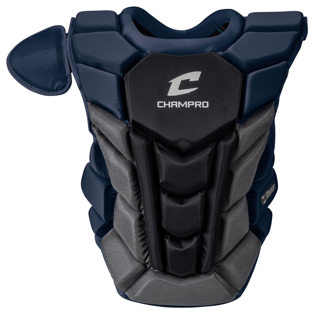Champro Optimus Pro Plus Ergonomic Baseball Catchers Chest Protector for Commotio Cordis with Removeable Shoulder Cap, 16.5", Navy Blue