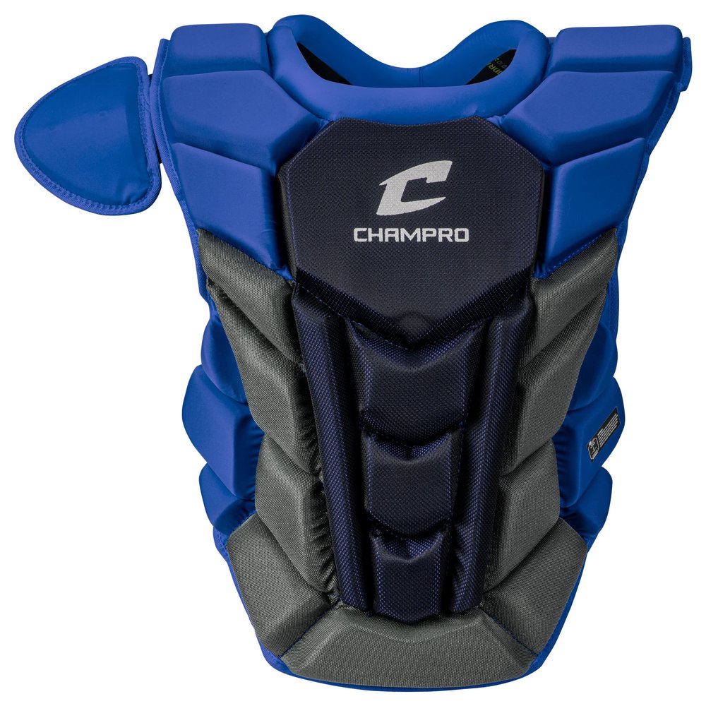 Champro Optimus Pro Plus Ergonomic Baseball Catchers Chest Protector for Commotio Cordis with Removeable Shoulder Cap, 14", Royal Blue
