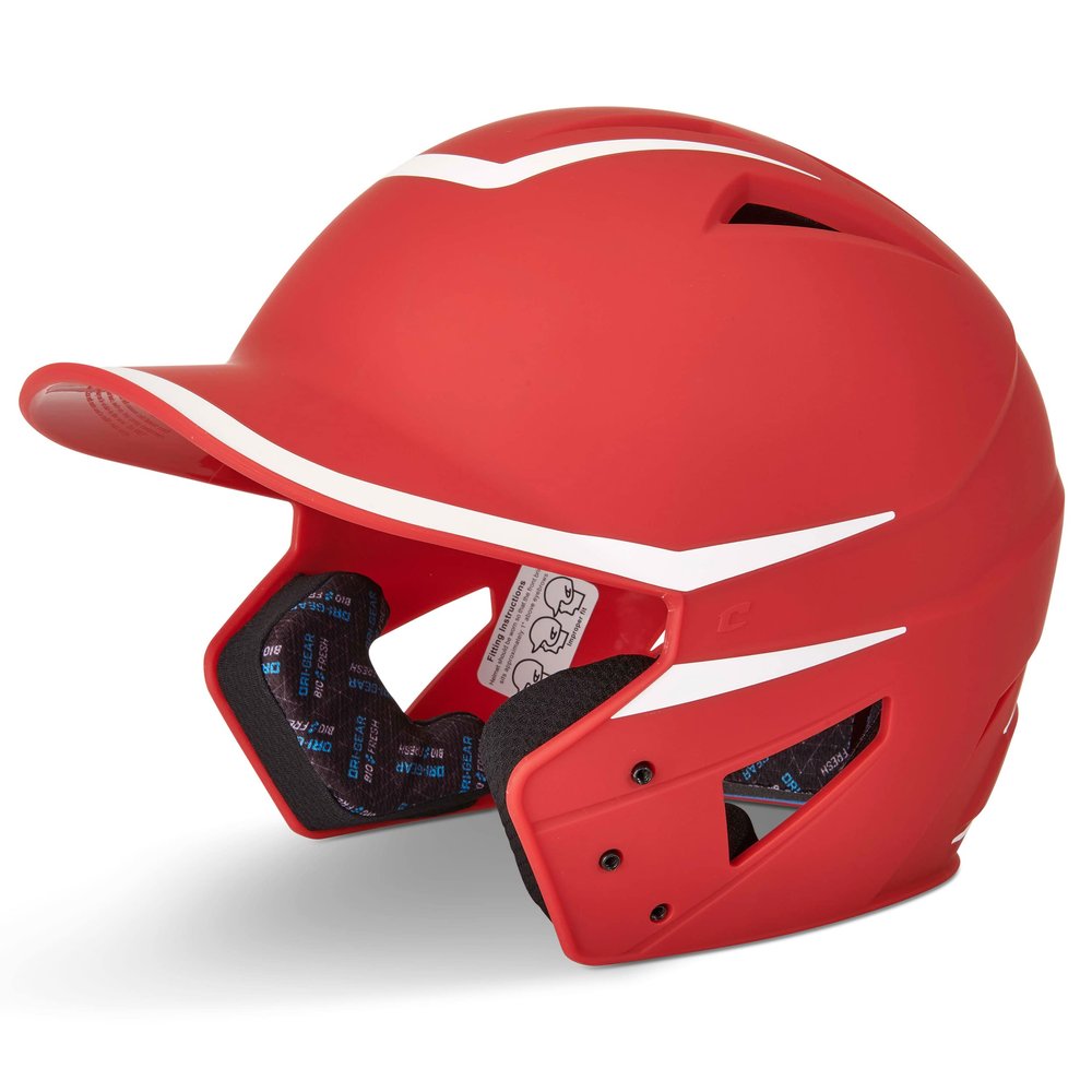 CHAMPRO HX Legend Plus Performance Baseball Batting Helmet with Removeable Jaw Guard in Two-Tone Color Matte Finish, Scarlet, White, Medium