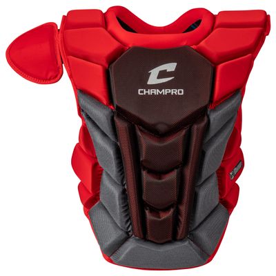 Champro Optimus Pro Plus Ergonomic Baseball Catchers Chest Protector for Commotio Cordis with Removeable Shoulder Cap, 15.5", Scarlet Red