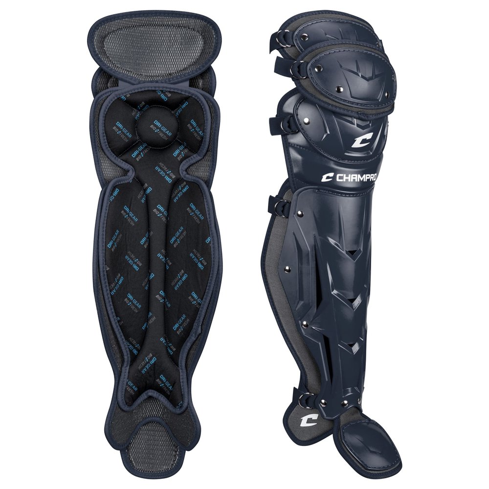 CHAMPRO Optimus Pro Triple Knee Protective Leg Guards for Baseball/Softball Catchers,Navy,16.5"