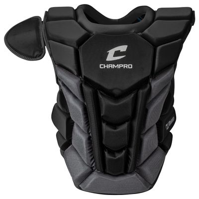 Champro Optimus Pro Plus Ergonomic Baseball Catchers Chest Protector for Commotio Cordis with Removeable Shoulder Cap, 15.5", Black