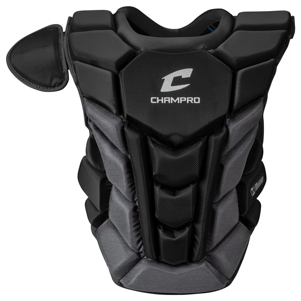 Champro Optimus Pro Plus Ergonomic Baseball Catchers Chest Protector for Commotio Cordis with Removeable Shoulder Cap, 15.5", Black
