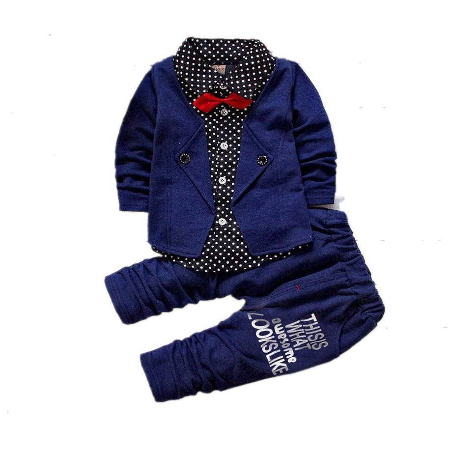 2pcs Baby Boy Dress Clothes Toddler Outfits Infant Tuxedo Formal Suits Set Shirt + Pants (Black, 18-24 Months)