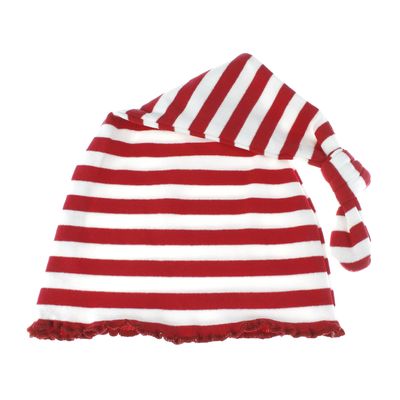 My Lello Baby Ruffled Knotted Tail Cotton Beanie Hat - (6-18 Months) - Red Stripes