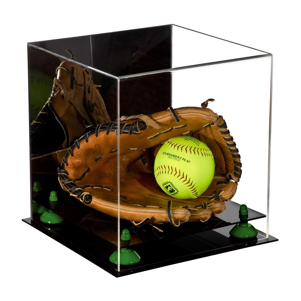 Better Display Cases Versatile Acrylic Display Case - Medium Square with Box with Mirror and Green Risers 11" x 11" x 11" (A001-GRR)