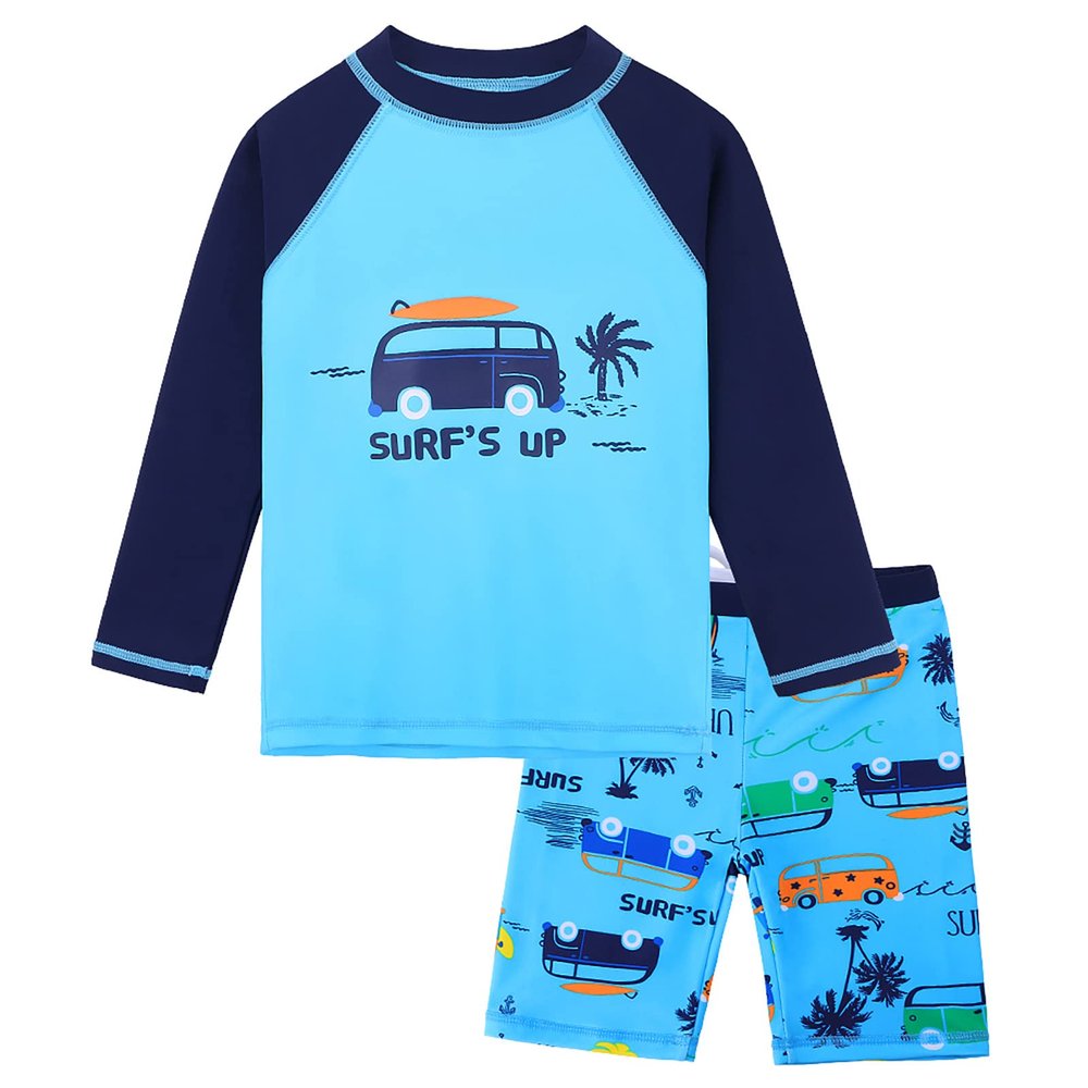 HUAANIUE Baby Toddler Boy Swimsuit Rashguard Set Swimwear UPF 50+ Car 0-6 Months