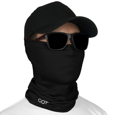 GOT Sports UPF 50+ Fishing Neck Gaiter - UV Face Mask Sun Protection for Men & Women - Camo SPF Face Cover Gator - Fishing, Hunting, Hiking (Midnight Black)