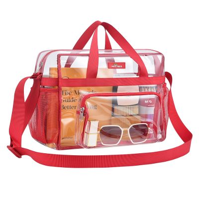 MAY TREE Clear Bag for Stadium Events 12612 Clear Tote Lunch Bag with Reinforced Straps for Work, Sporting Events and Gym, Red