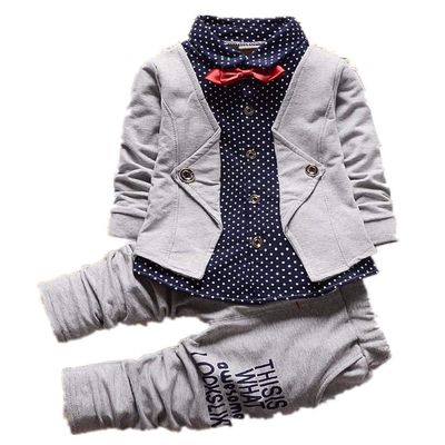 2pcs Baby Boy Dress Clothes Toddler Outfits Infant Tuxedo Formal Suits Set Shirt + Pants (Grey, 3-4 Years)
