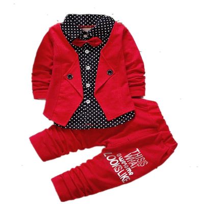 2pcs Baby Boy Dress Clothes Toddler Outfits Infant Tuxedo Formal Suits Set Shirt + Pants (Red, 2-3 Years)