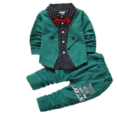 2pcs Baby Boy Dress Clothes Toddler Outfits Infant Tuxedo Formal Suits Set Shirt + Pants (Green, 2-3 Years)