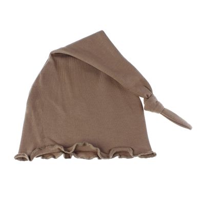 My Lello Baby Ruffle Knotted Tail Cotton Beanie Hat - (0-6 Months) - Cocoa Brown