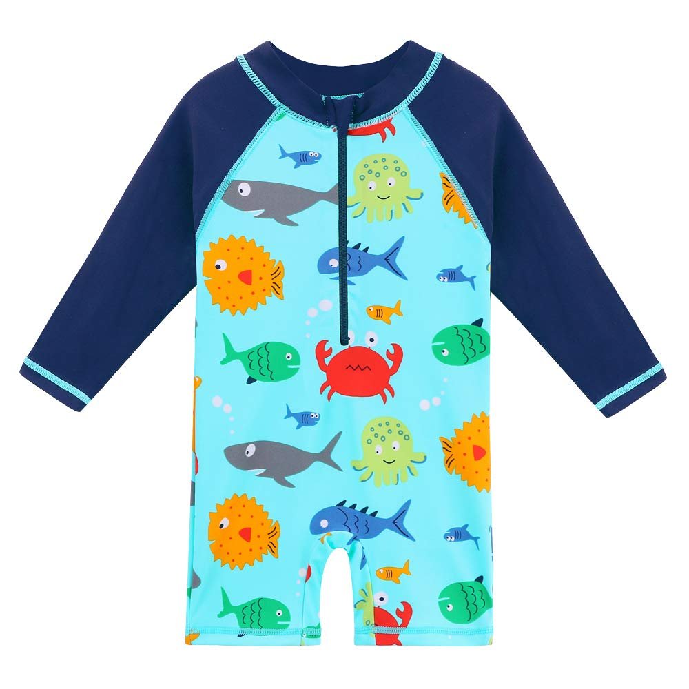 HUAANIUE Baby/Toddler Boy One-Piece Swimsuit UPF 50+ Long Sleeve Swimwear