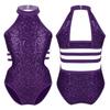 Alvivi Kids Girls Sequins Halter Strappy Back Ballet Dance Gymnastics Leotard Ballerina Dance Training Outfit Bodysuit Purple 10 Years view 1