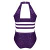 Alvivi Kids Girls Sequins Halter Strappy Back Ballet Dance Gymnastics Leotard Ballerina Dance Training Outfit Bodysuit Purple 10 Years view 3