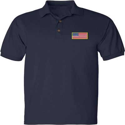 ALLNTRENDS Men's Polo T Shirt Embroidery USA Flag Embroidered America Shirt Gift (XL, Navy)