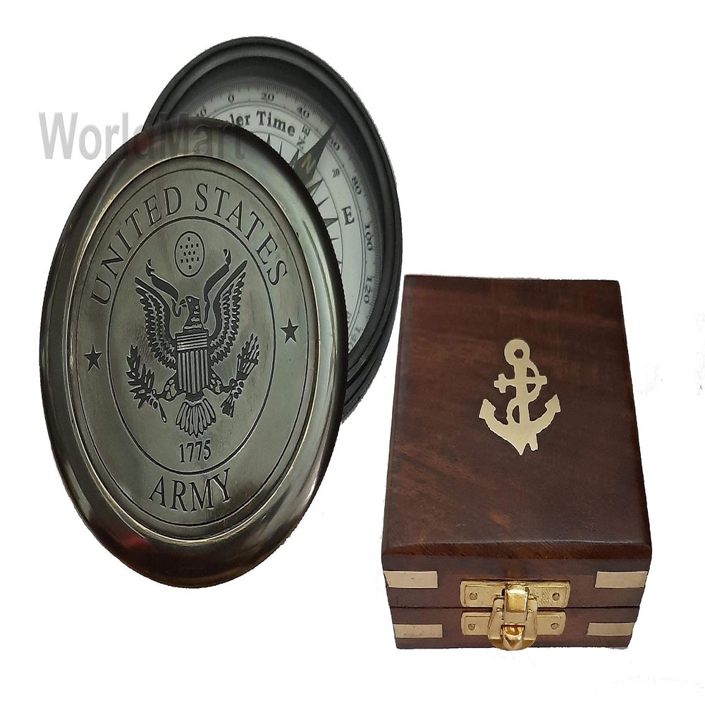 WORLDMART United States Army Personalized Engraved Compass, Mens Gift, Groomsmen Gift, Wedding Gift, Hiking Gift, Corporate Gift. (Black Finish Only Compass)