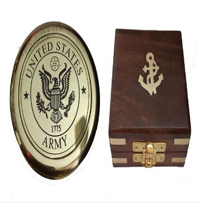 WORLDMART United States Army Personalized Engraved Compass, Mens Gift, Groomsmen Gift, Wedding Gift, Hiking Gift, Corporate Gift. (Brass Finish Only Compass)