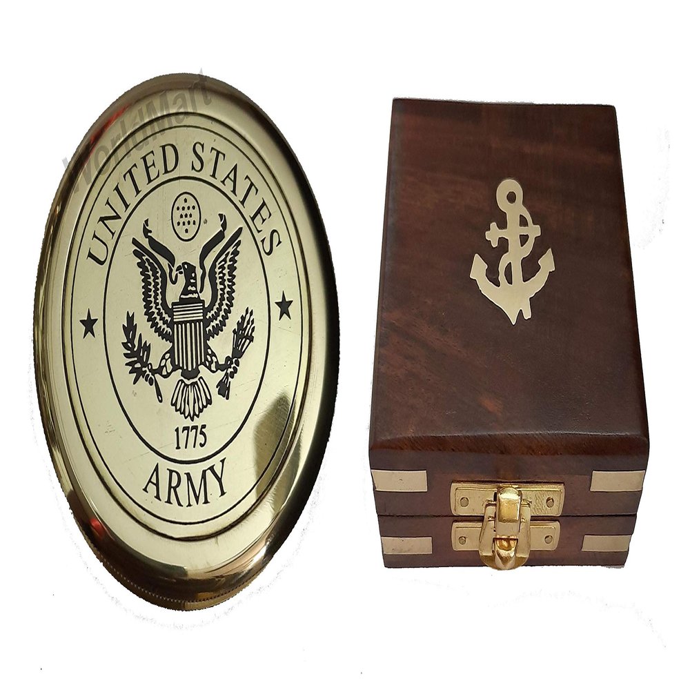 WORLDMART United States Army Personalized Engraved Compass, Mens Gift, Groomsmen Gift, Wedding Gift, Hiking Gift, Corporate Gift. (Brass Finish Only Compass)