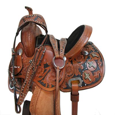15 16 Cowgirl Western Horse Leather Pleasure Saddle Bling Show Barrel Racing TACK (16 in)