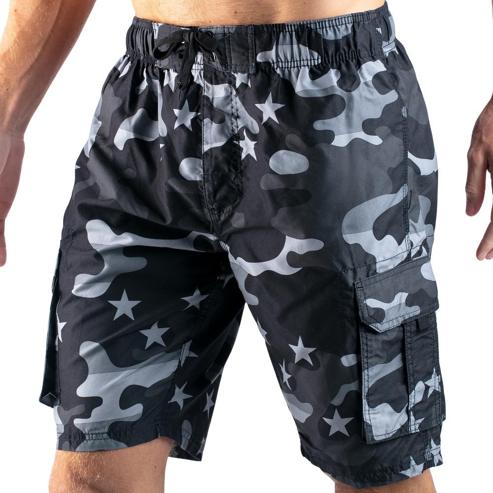 Kanu Surf Men's Mirage Swim Trunks (Regular & Extended Sizes), Camo Flag Black, X-Large