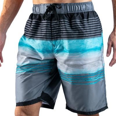 Kanu Surf Men's Mirage Swim Trunks (Regular & Extended Sizes), Moonbeam Black/Aqua, Medium