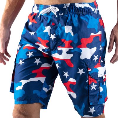 Kanu Surf Men's Mirage Swim Trunks (Regular & Extended Sizes), Camo Flag Red/White/Blue, Large