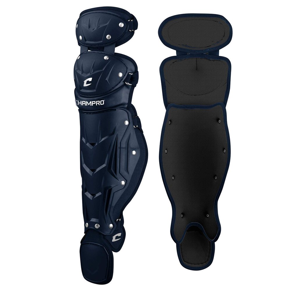 Champro Optimus MVP Double Knee Baseball Catchers Leg Guards, 13.5"" Length, Navy (CG106NY)