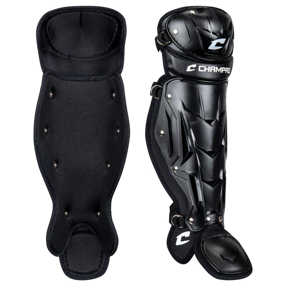 Champro Optimus MVP Single Knee Baseball Catchers Leg Guards, 12" Shin Length, Black, CG112B