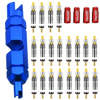 20 Pieces Presta Valve Core 4 Pieces Alloy Presta Valve Caps with Valve Core Remover Tool