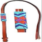 Showman 4' Leather Encouragement Aid w/Teal, Purple & Orange Beaded Overlay