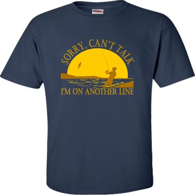 Go All Out XX-Large Navy Blue Adult Sunset Sorry Can't Talk I'm On Another Line Fishing T-Shirt