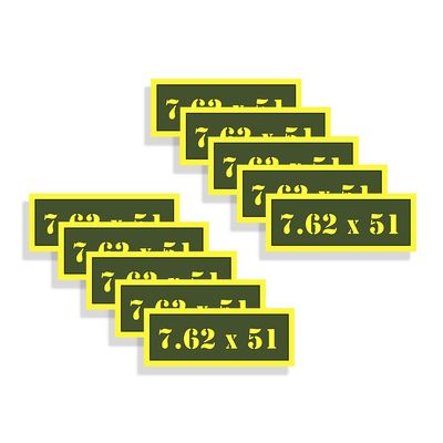 Ammo Can Labels 7.62x51 Ammunition Decals Olive Drab Green Firearm Labels 7.62x51 10 Pack Adhesive Vinyl 3"x1.15" #AG