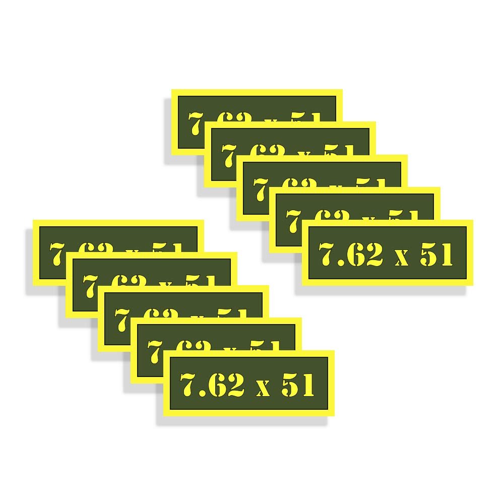 Ammo Can Labels 7.62x51 Ammunition Decals Olive Drab Green Firearm Labels 7.62x51 10 Pack Adhesive Vinyl 3"x1.15" #AG