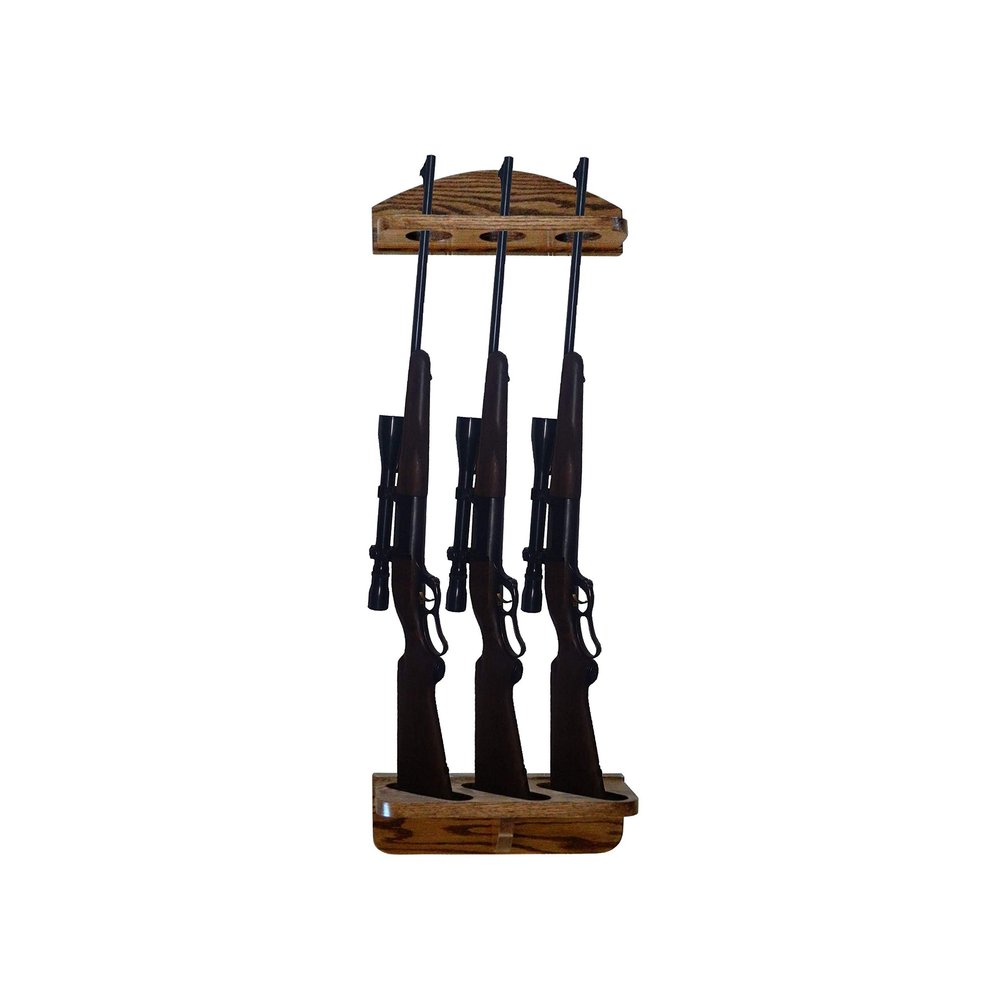 Weaver Wood Designs 3-Gun Solid Oak Wall Display Gun Rack for Rifles and Shotguns